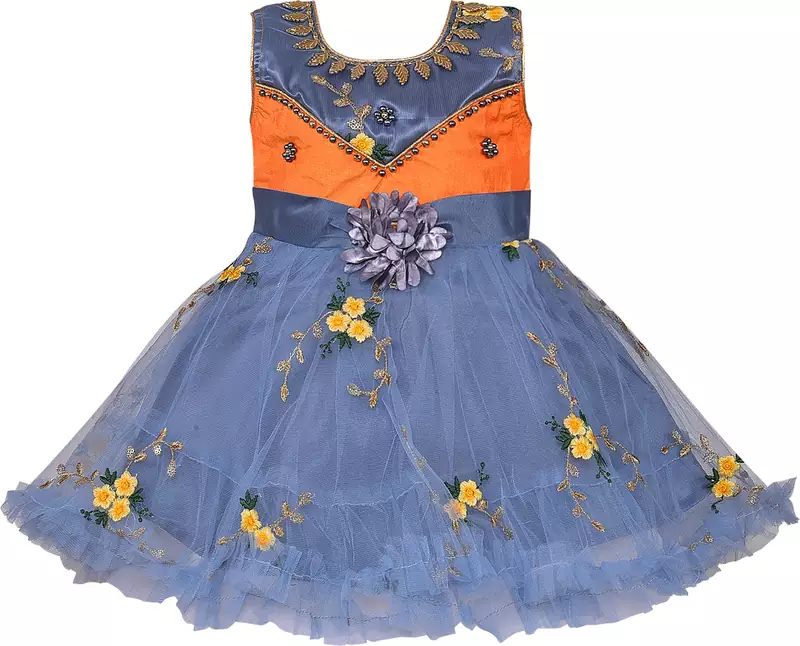 Orange Net stitched    dress