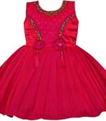 Pink satin stitched    dress