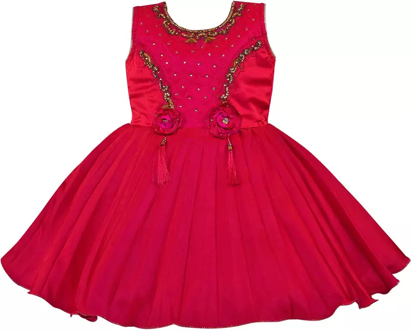 Pink satin stitched    dress