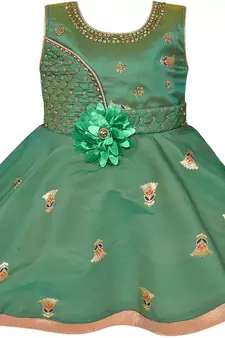 Green satin stitched    dress