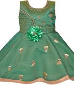 Green satin stitched    dress