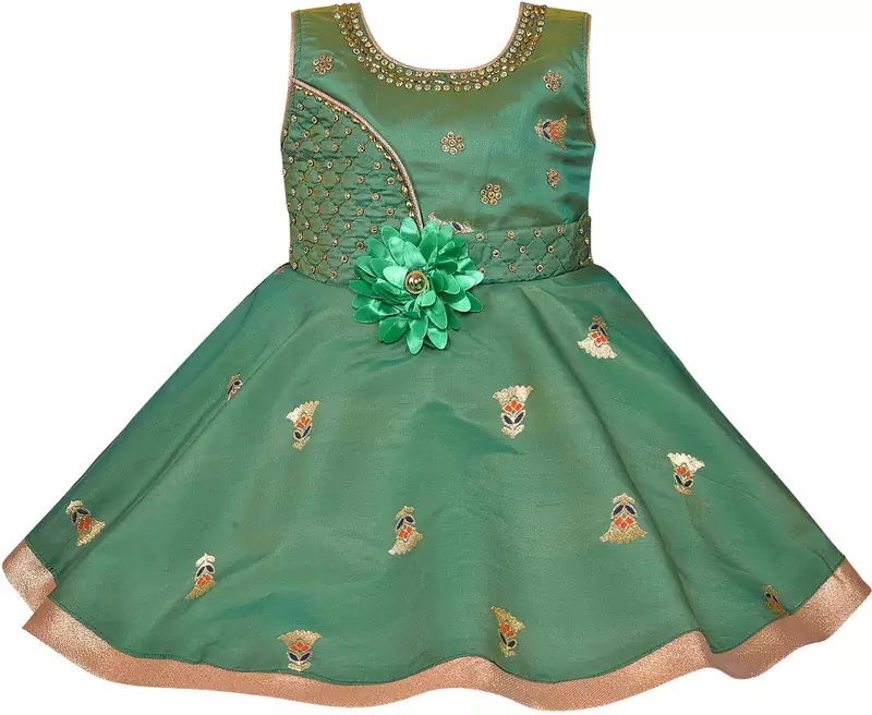 Green satin stitched    dress
