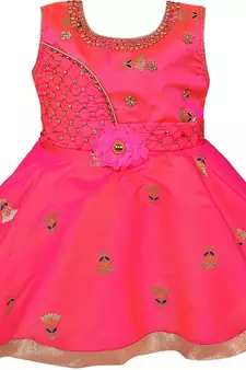 Pink satin stitched    dress