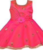 Pink satin stitched    dress