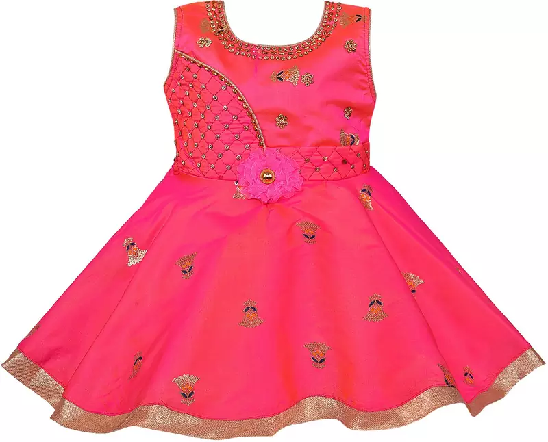 Pink satin stitched    dress