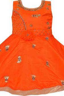 Orange satin stitched    dress