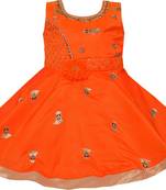 Orange satin stitched    dress
