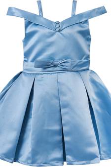 blue satin stitched    dress
