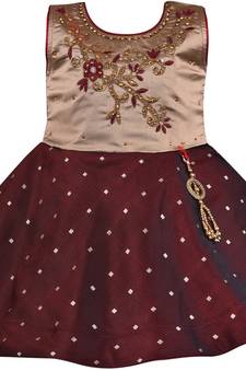 Maroon satin stitched    dress