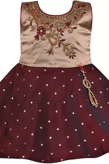 Maroon satin stitched    dress