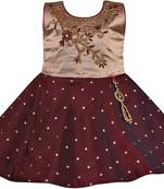 Maroon satin stitched    dress