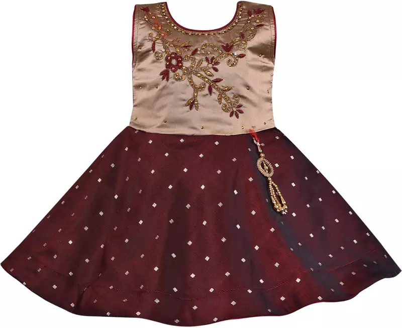 Maroon satin stitched    dress