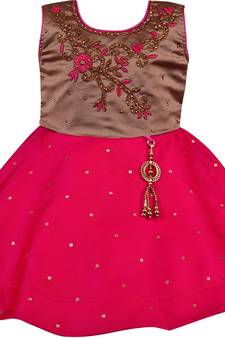 Pink satin stitched    dress