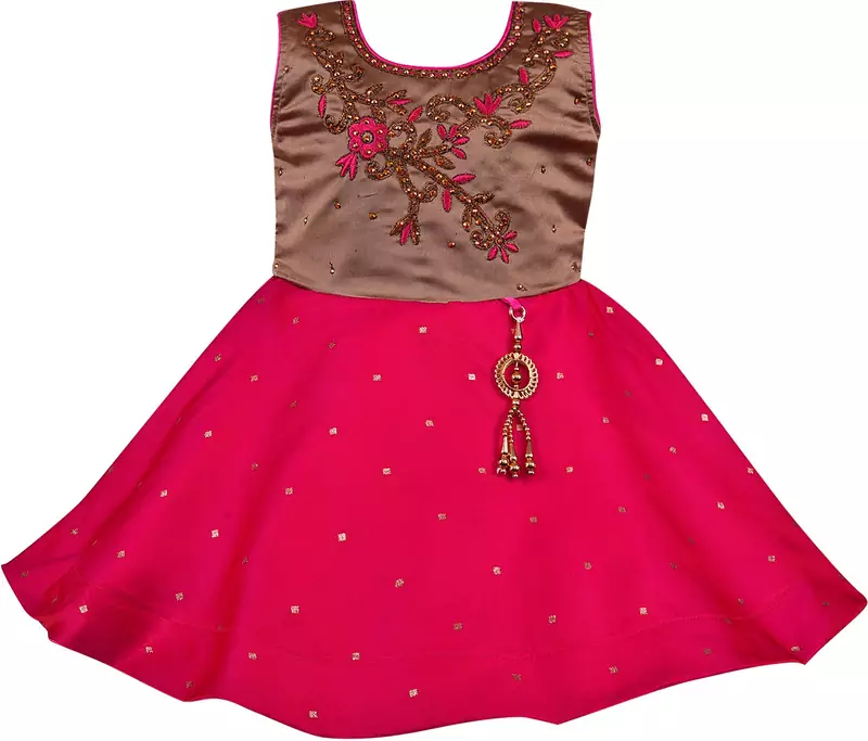 Pink satin stitched    dress