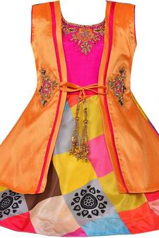 Orange satin stitched    dress