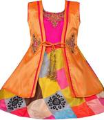 Orange satin stitched    dress