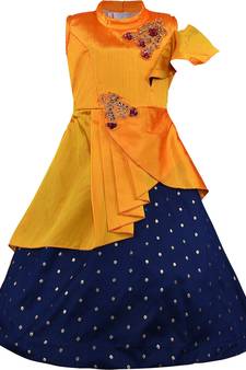 Orange satin stitched    dress
