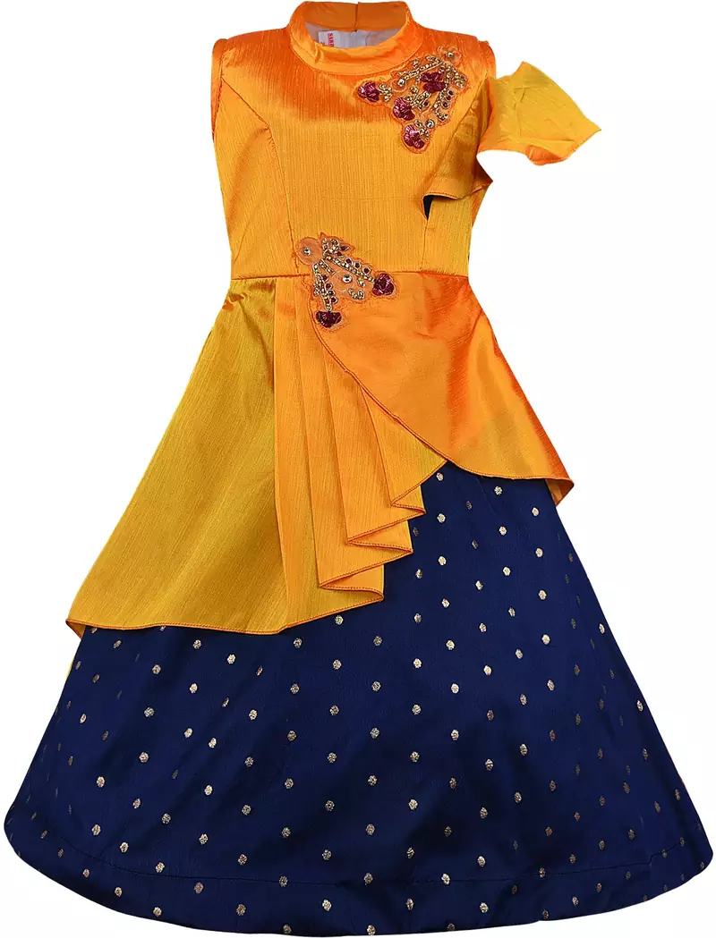 Orange satin stitched    dress