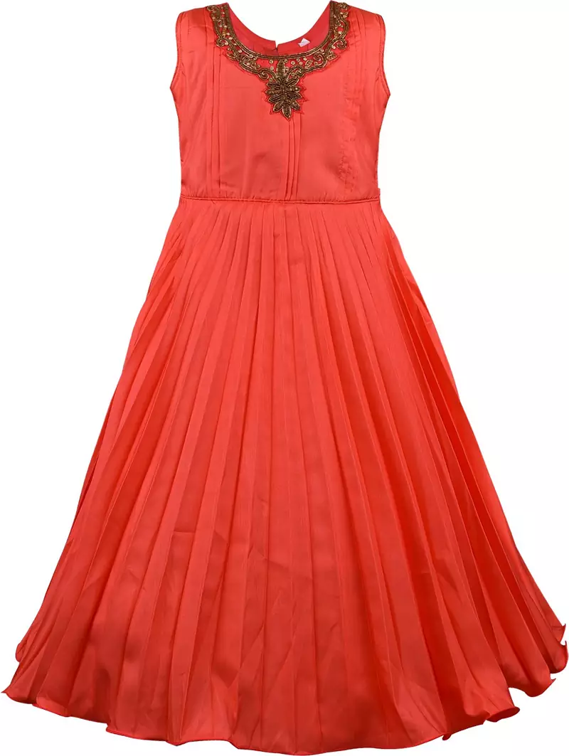 Orange satin stitched    dress