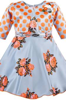 Orange satin stitched    dress