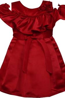 Maroon satin stitched    dress