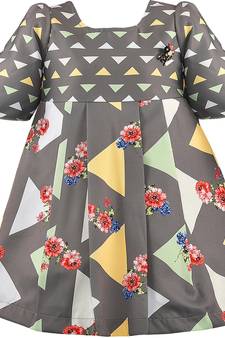 Grey satin stitched    dress