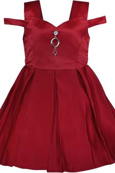 Maroon satin stitched    dress
