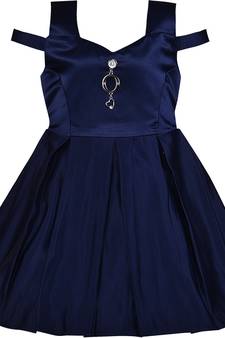 blue satin stitched    dress