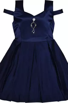 blue satin stitched    dress
