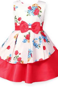 Red satin stitched    dress