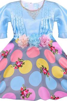 blue satin stitched    dress