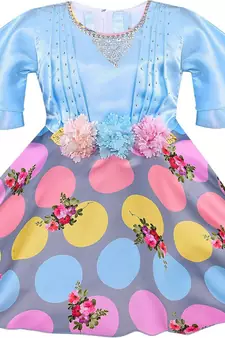 blue satin stitched    dress
