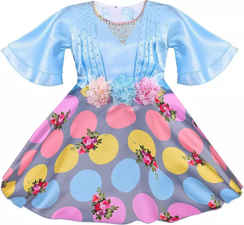 blue satin stitched    dress