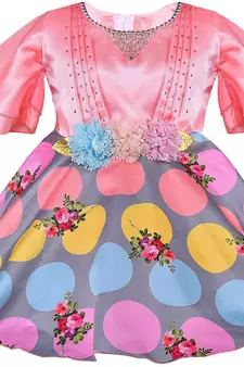 Pink satin stitched    dress