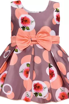 Brown satin stitched    dress