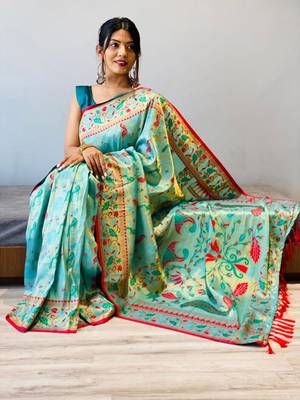 sky-blue KANJEEVARAM WOVEN SILK BLEND Zari Soft Silk Saree 1