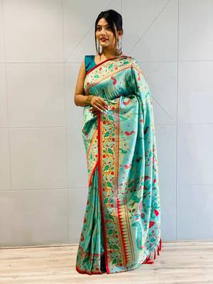 sky-blue KANJEEVARAM WOVEN SILK BLEND Zari Soft Silk Saree 2