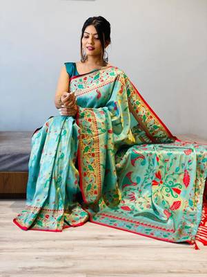 sky-blue KANJEEVARAM WOVEN SILK BLEND Zari Soft Silk Saree 3
