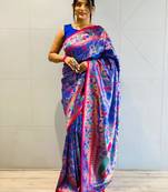 blue color KANJEEVARAM WOVEN SILK BLEND Zari Soft Silk Saree