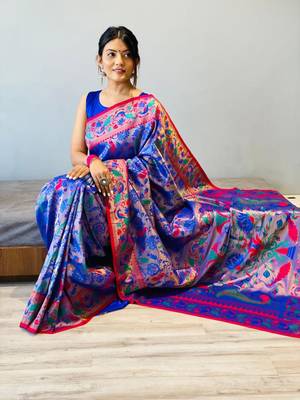 blue color KANJEEVARAM WOVEN SILK BLEND Zari Soft Silk Saree 2