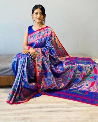 blue color KANJEEVARAM WOVEN SILK BLEND Zari Soft Silk Saree 4