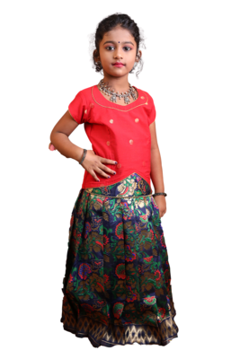 Shivangi Girls Navy Blue Devasena Pattu Pavadai set 1