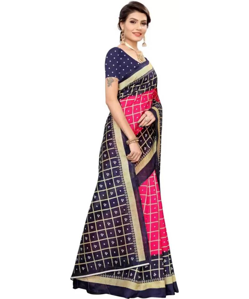Printed Bandhani Art Silk Saree With Blouse Piece