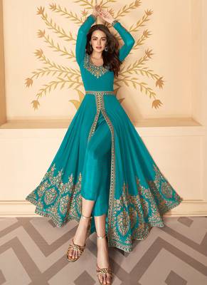 Rama Heavy Designer Embroidery Work Georgette unstitched Long Length Kameez pant party wear salwar kameez 1