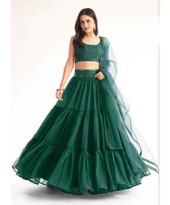 Dark Green Sequence Georgette Lehenga Choli 1