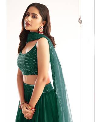 Dark Green Sequence Georgette Lehenga Choli 2