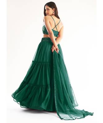 Dark Green Sequence Georgette Lehenga Choli 3