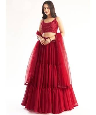 Bridal Red Sequence Georgette Lehenga Choli 1