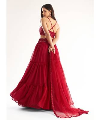 Bridal Red Sequence Georgette Lehenga Choli 2