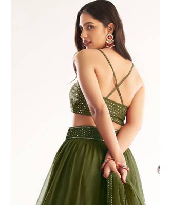Olive Green Sequence Georgette Lehenga Choli 3